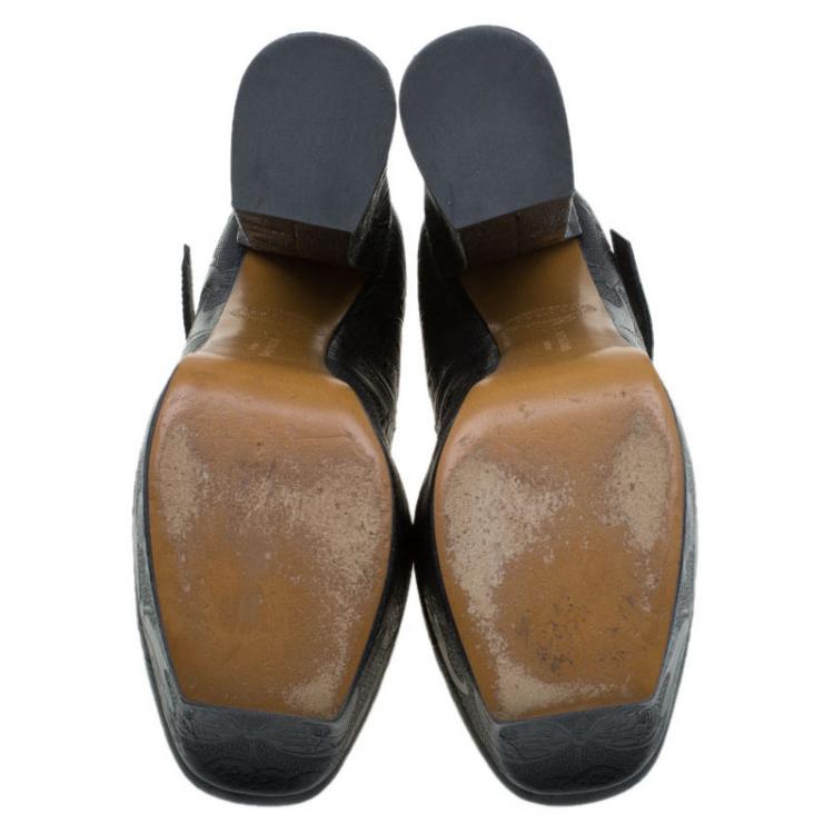 Pre Owned Bottega Veneta Limited Edition Butterfly Embossed Leather Mary Jane Platform Pumps Size 41