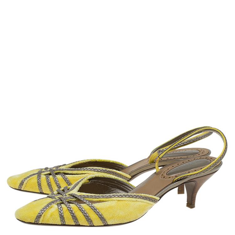 Pre Owned Bottega Veneta Canary Yellow Velvet and Leather Slingback Sandals Size 41