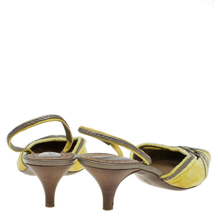 Pre Owned Bottega Veneta Canary Yellow Velvet and Leather Slingback Sandals Size 41