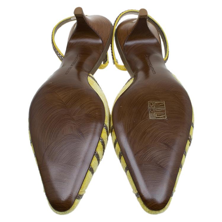 Pre Owned Bottega Veneta Canary Yellow Velvet and Leather Slingback Sandals Size 41