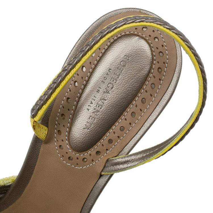 Pre Owned Bottega Veneta Canary Yellow Velvet and Leather Slingback Sandals Size 41