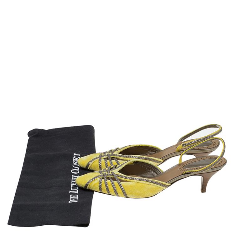 Pre Owned Bottega Veneta Canary Yellow Velvet and Leather Slingback Sandals Size 41