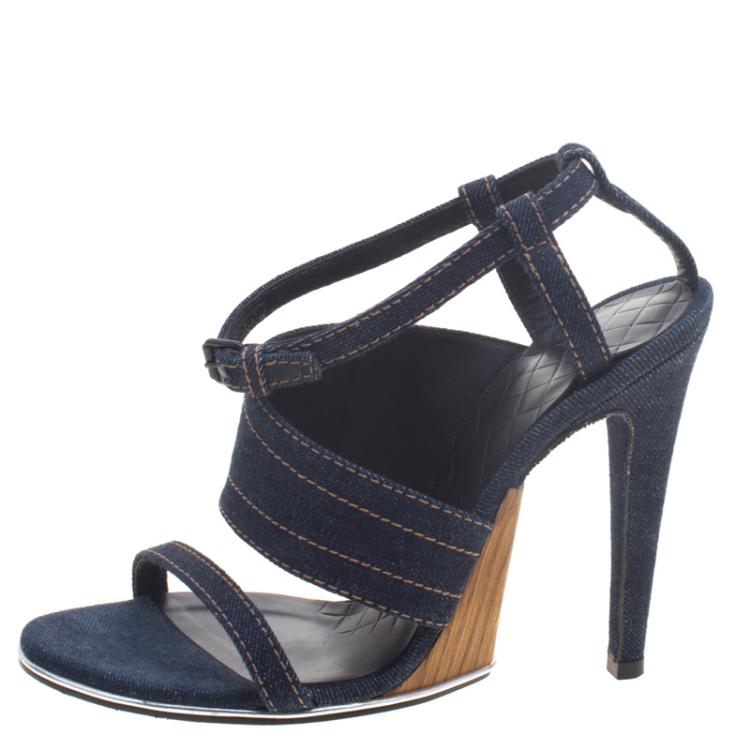 Pre Owned Bottega Veneta Denim Ankle Strap Sandals Size 37