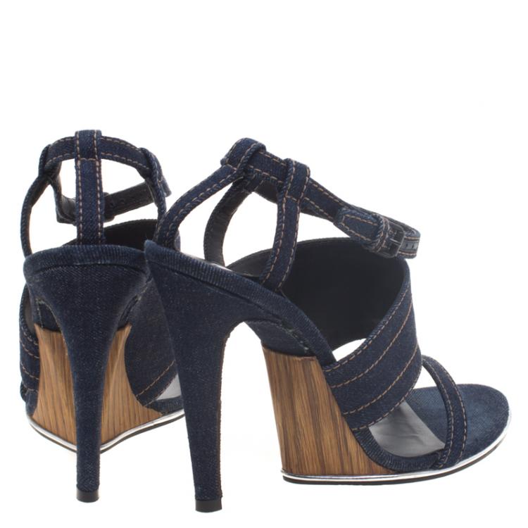 Pre Owned Bottega Veneta Denim Ankle Strap Sandals Size 37