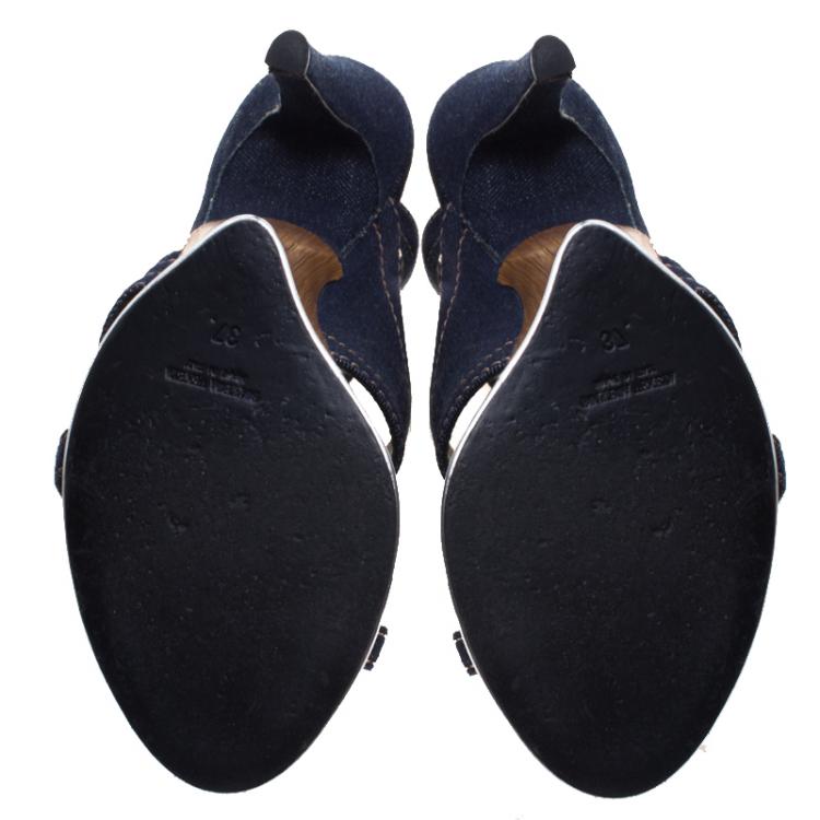 Pre Owned Bottega Veneta Denim Ankle Strap Sandals Size 37