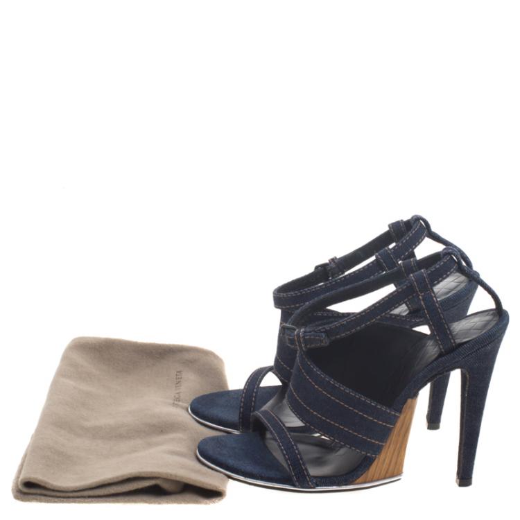 Pre Owned Bottega Veneta Denim Ankle Strap Sandals Size 37