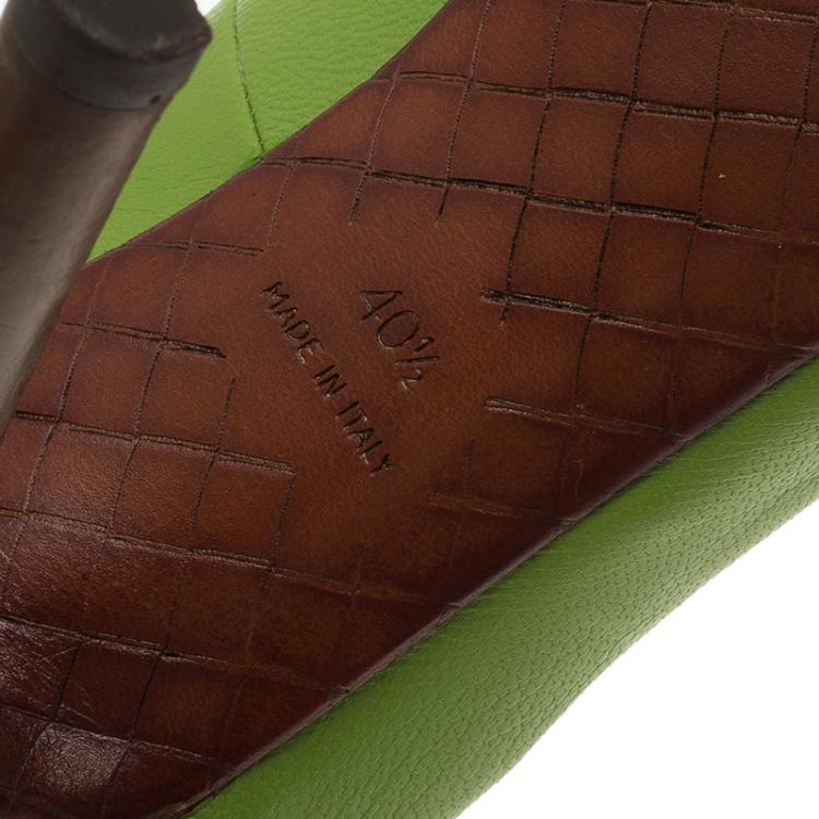 Pre Owned Bottega Veneta Green Leather Peep Toe Pumps Size 40.5