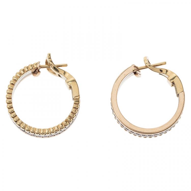 Pre Owned Boucheron Quatre Classic Diamonds Brown Ceramic Gold Hoops Earrings