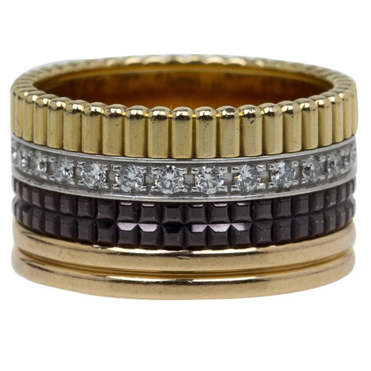 Pre Owned Boucheron Quatre Classic Diamonds Yellow White and Pink Gold Large Ring Size 52
