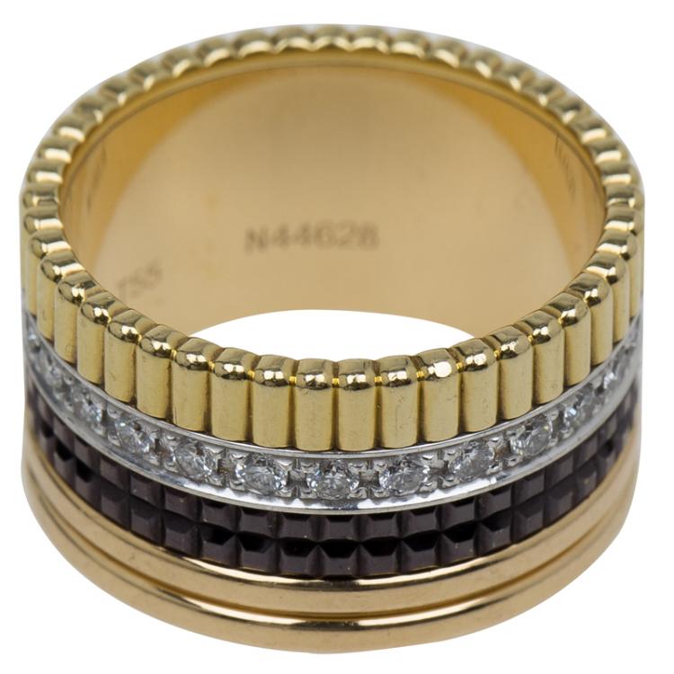 Pre Owned Boucheron Quatre Classic Diamonds Yellow White and Pink Gold Large Ring Size 52