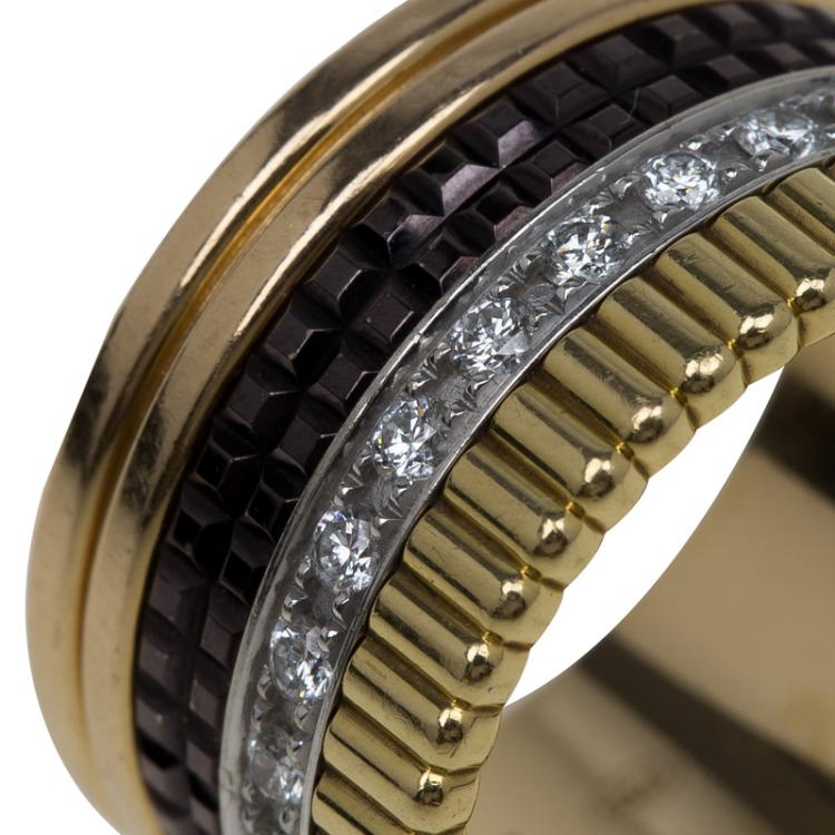 Pre Owned Boucheron Quatre Classic Diamonds Yellow White and Pink Gold Large Ring Size 52