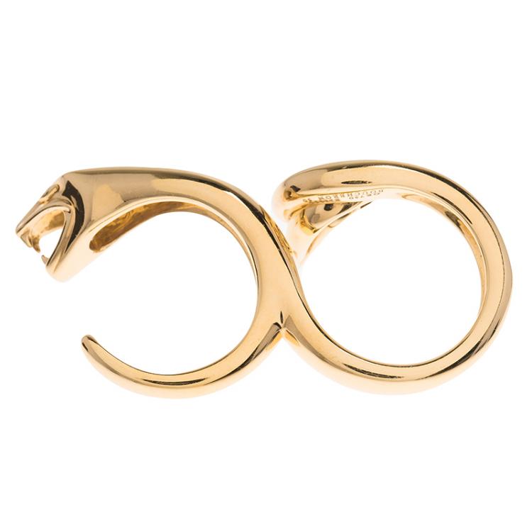 Pre Owned Boucheron Snake Yellow Gold Double Ring Size 50