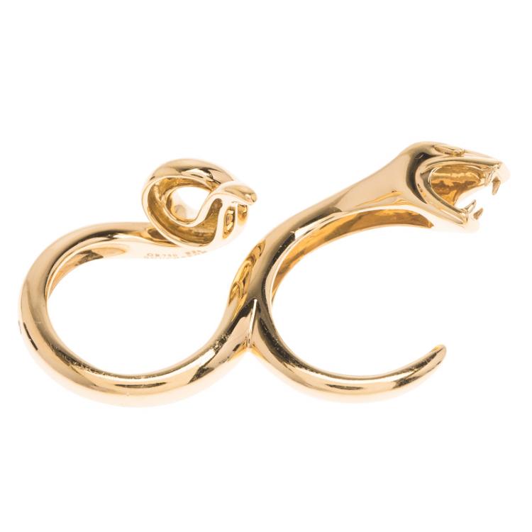 Pre Owned Boucheron Snake Yellow Gold Double Ring Size 50