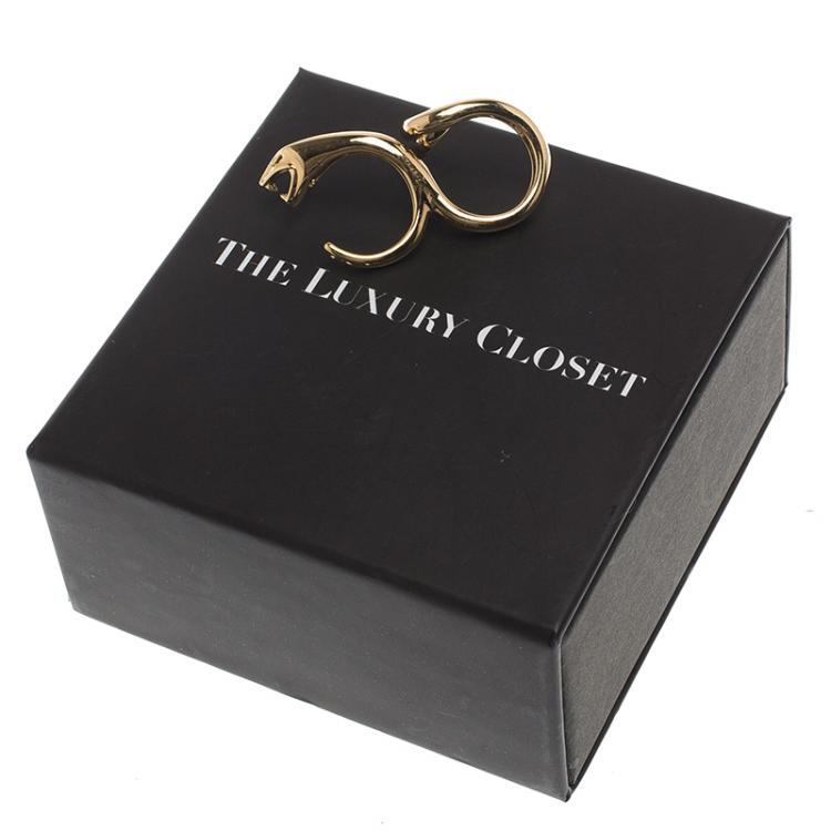 Pre Owned Boucheron Snake Yellow Gold Double Ring Size 50