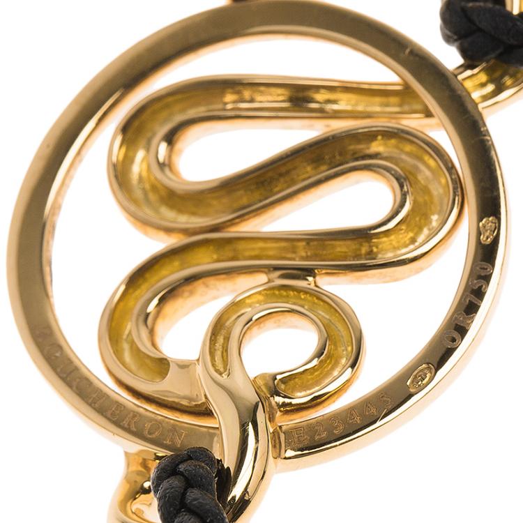 Pre Owned Boucheron Snake Yellow Gold Braided Leather Bracelet