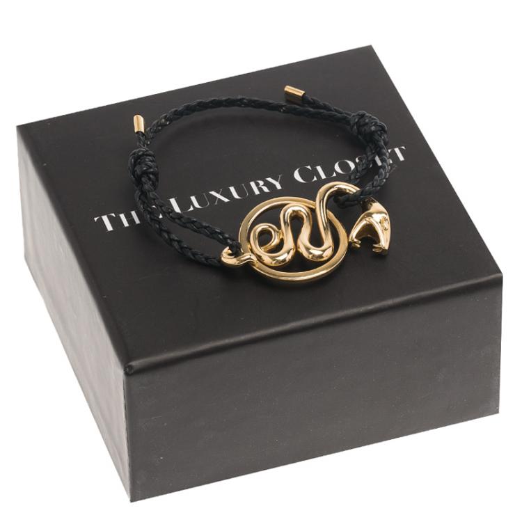 Pre Owned Boucheron Snake Yellow Gold Braided Leather Bracelet