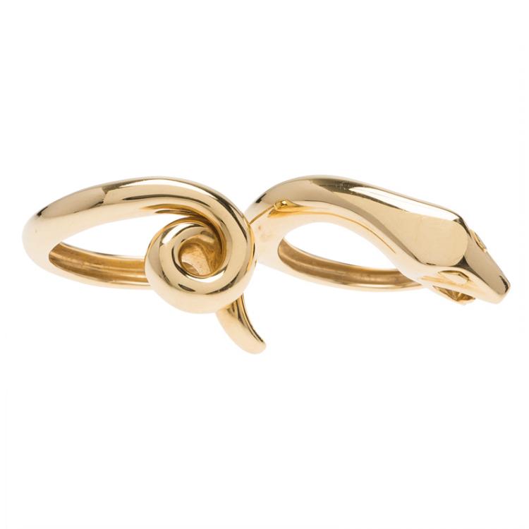 Pre Owned Boucheron Snake Yellow Gold Double Ring Size 54