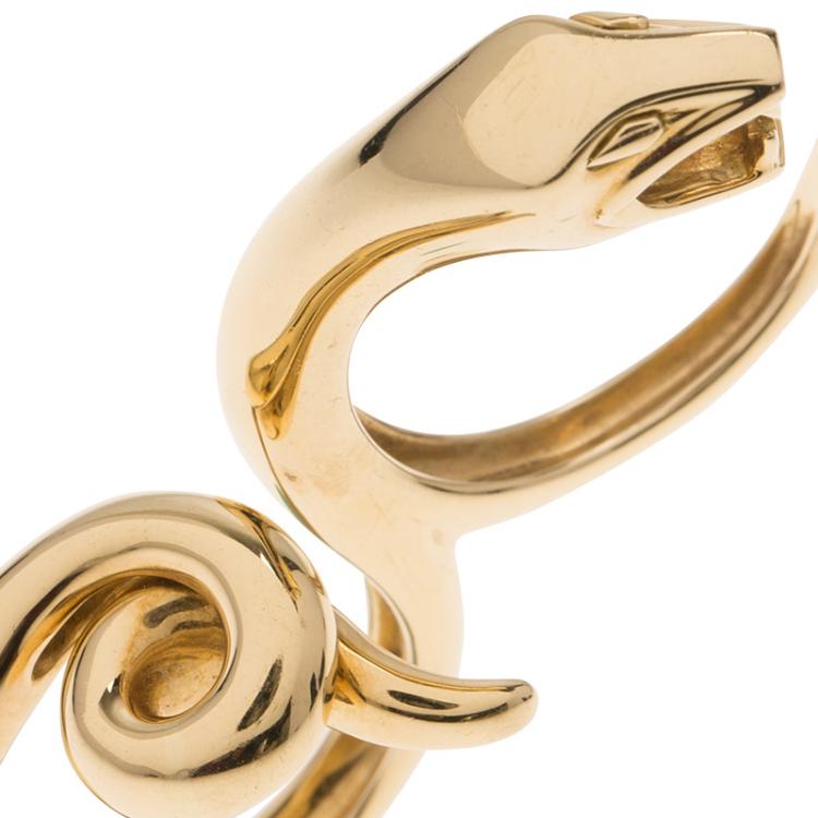 Pre Owned Boucheron Snake Yellow Gold Double Ring Size 54