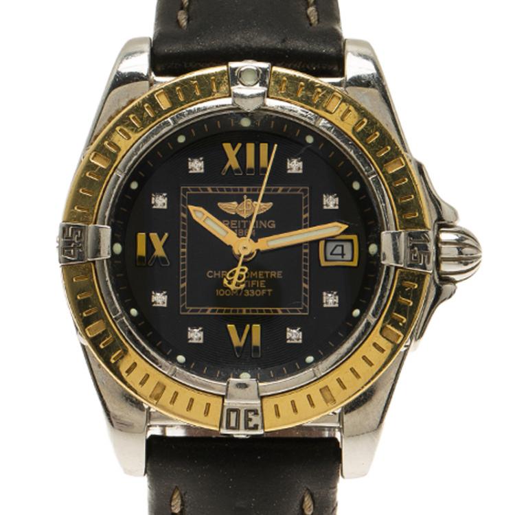 Pre Owned Breitling Black 18K Yellow Gold and Stainless Steel Cockpit Lady Women's Wristwatch 32MM