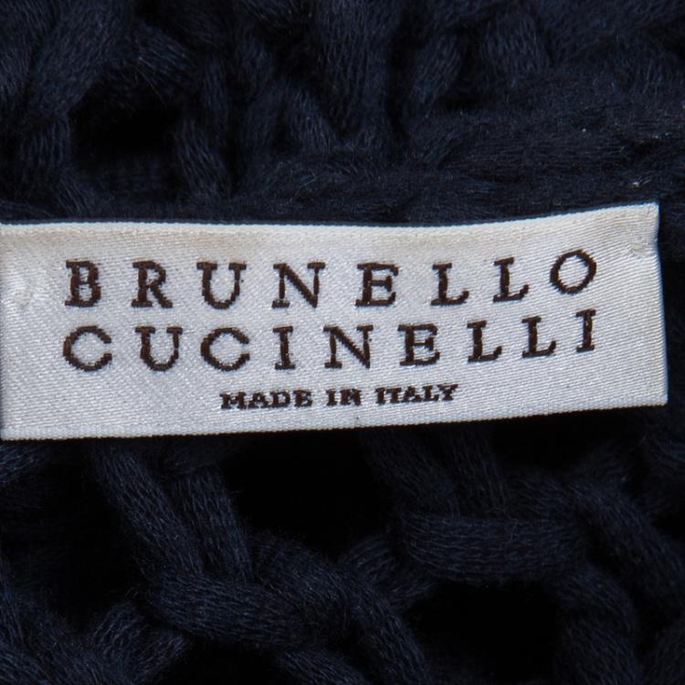 Pre Owned Brunello Cucinelli Navy Blue Chunky Knit Oversized Open Front Hooded Cardigan XS