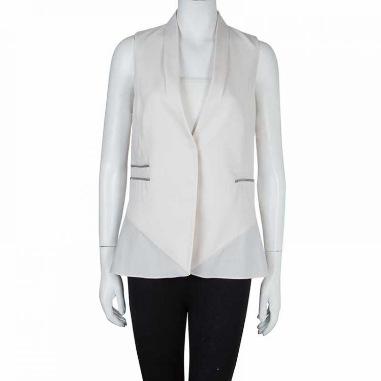 Pre Owned Brunello Cuccinelli Embellished Faux Pocket Detail Vest M