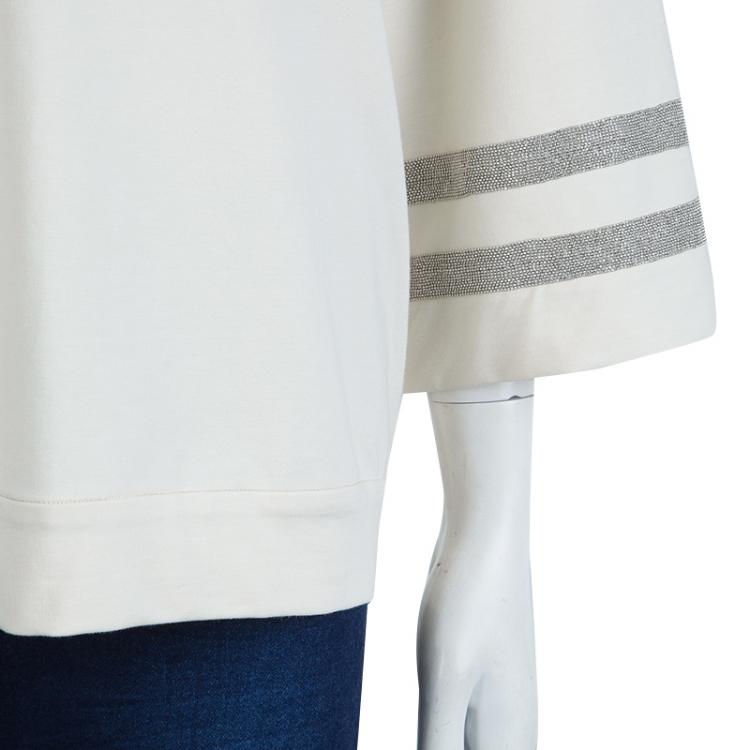 Pre Owned Brunello Cucinelli Beige Embellished Sleeve Sweatshirt L