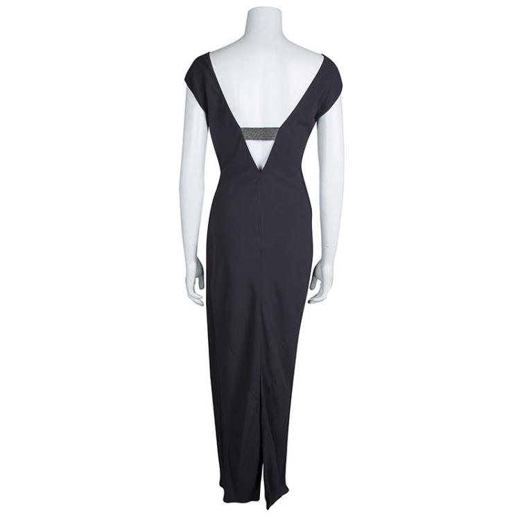 Pre Owned Brunello Cuccinelli Grey Silk Draped Sleeveless Maxi Dress M