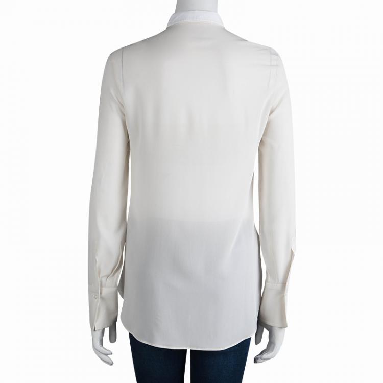 Pre Owned Brunello Cucinelli Cream Silk Yoke Detail Long Sleeve Blouse S