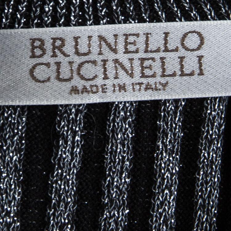 Pre Owned Brunello Cucinelli Silver Rib Knit Sleeveless Bodycon Dress XS