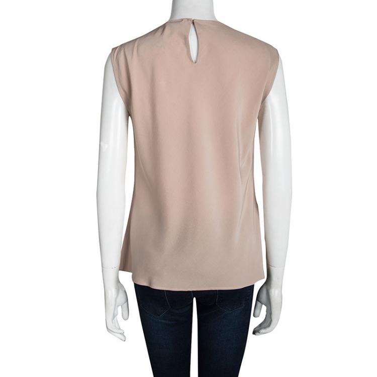 Pre Owned Brunello Cucinelli Beige Silk Bead Detail Sleeveless Top L