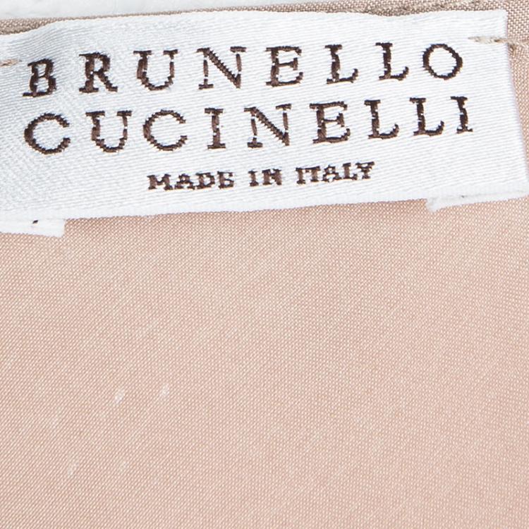Pre Owned Brunello Cucinelli Beige Silk Bead Detail Sleeveless Top L