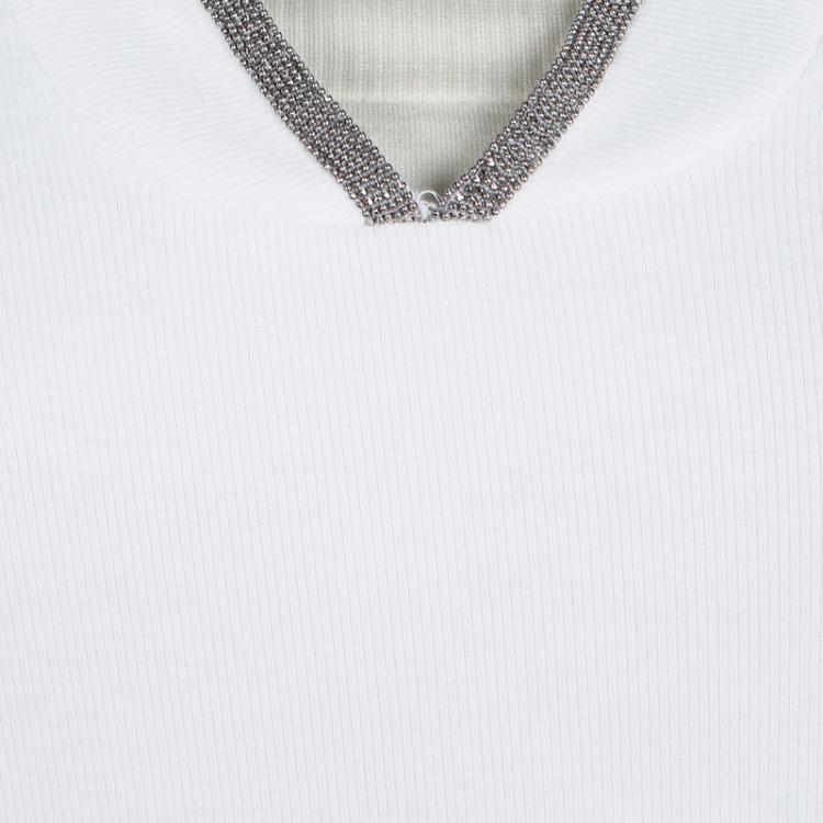Pre Owned Brunello Cucinelli White Rib Knit Beaded Neckline Detail Sleeveless Top 3XL