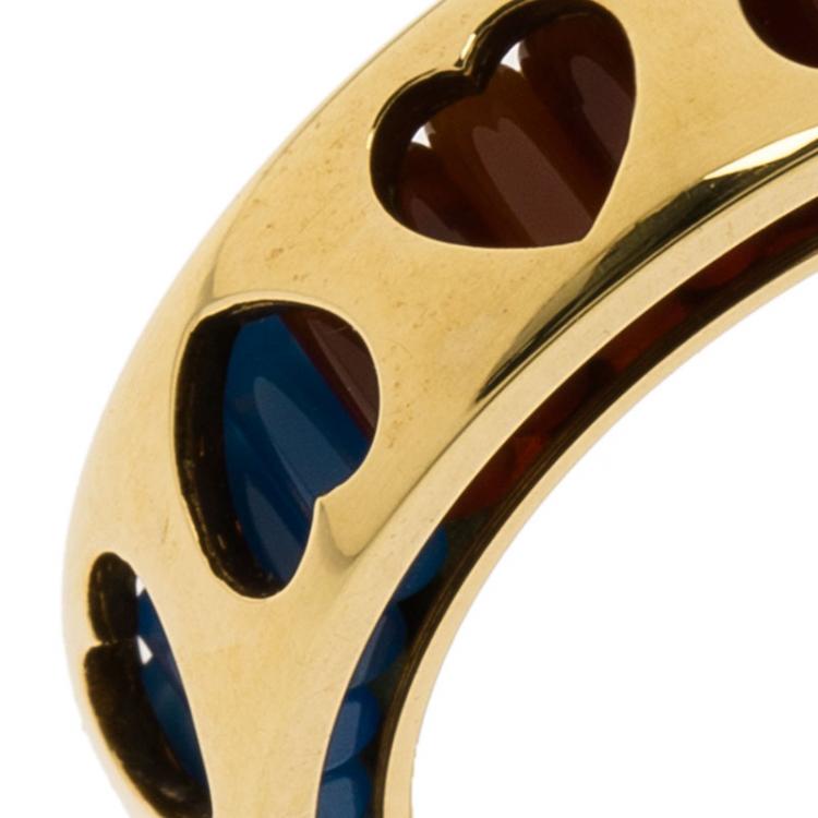 Pre Owned Bucherer Dizzler Agate Yellow Gold Heart Cut Out Band Ring