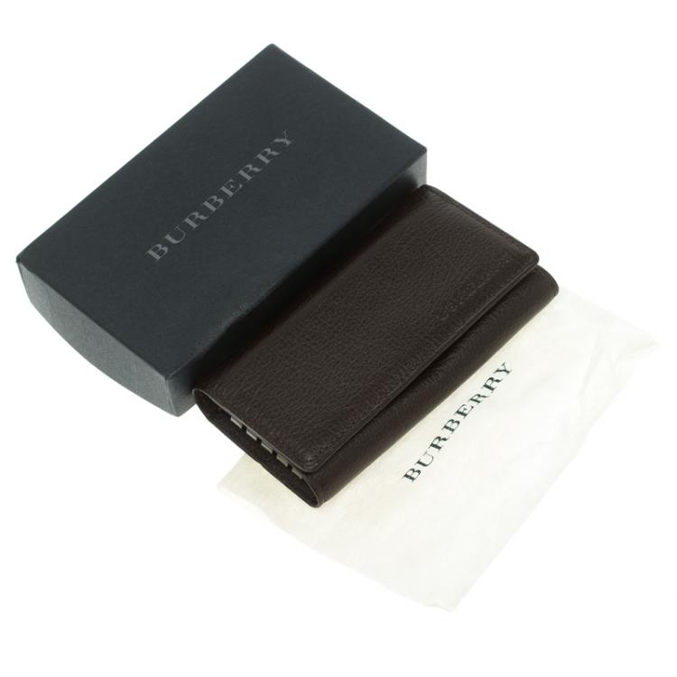 Pre Owned حافظة 4 مفاتيح بربري جلد بني داكن