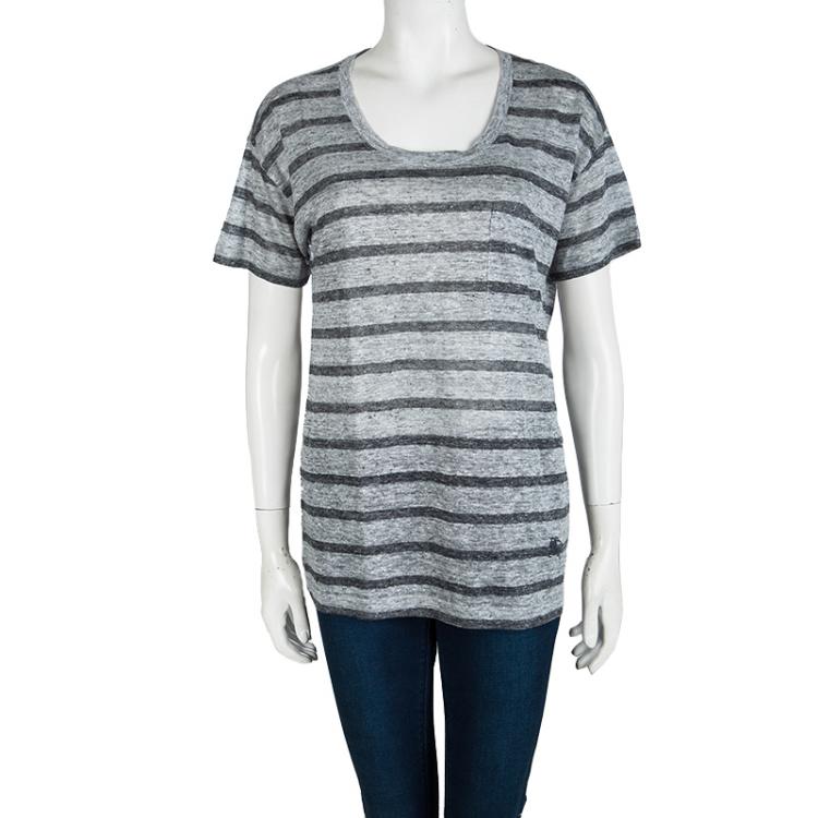 Pre Owned Burberry Brit Grey Striped Linen T-Shirt M