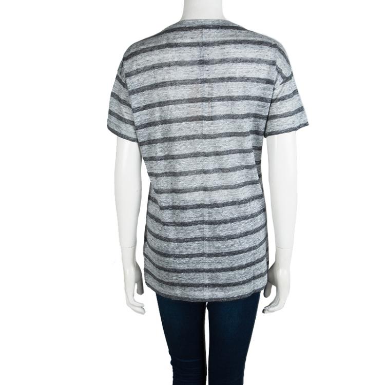 Pre Owned Burberry Brit Grey Striped Linen T-Shirt M