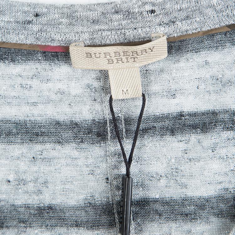 Pre Owned Burberry Brit Grey Striped Linen T-Shirt M