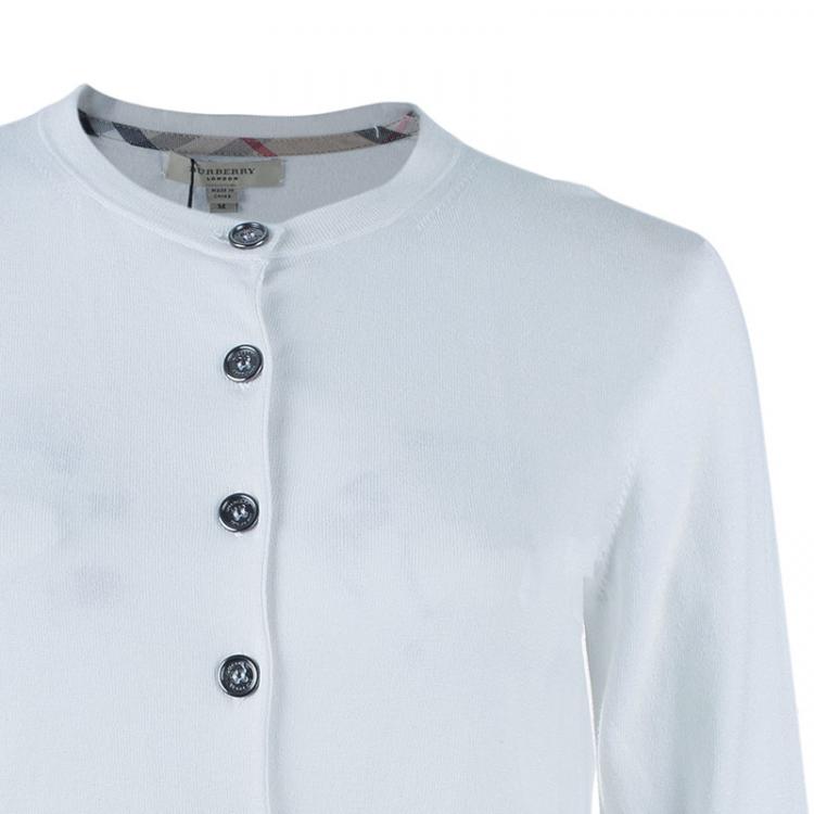Pre Owned Burberry White Button Down Cardigan M