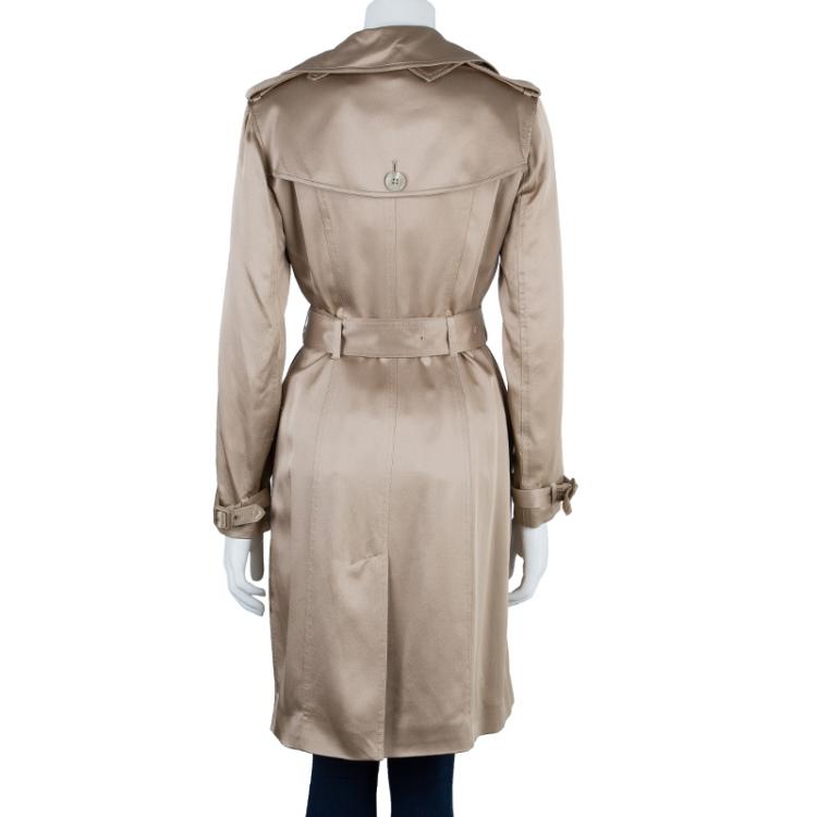 Pre Owned Burberry Taupe Silk Long Trench Coat S