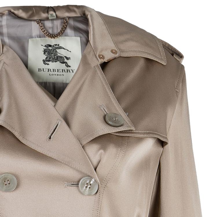 Pre Owned Burberry Taupe Silk Long Trench Coat S