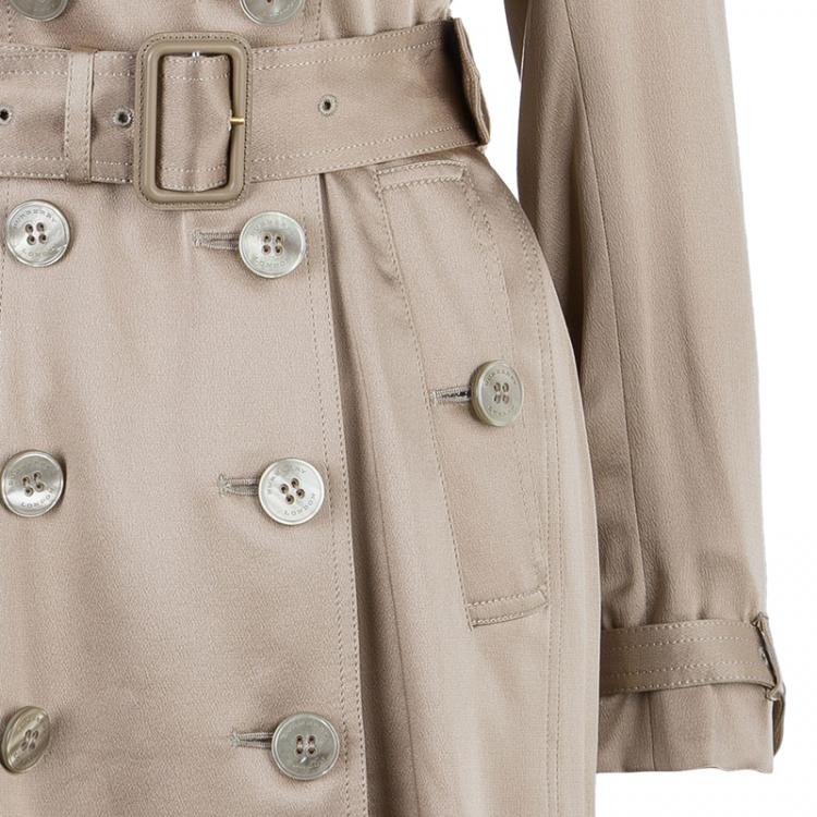 Pre Owned Burberry Taupe Silk Long Trench Coat S