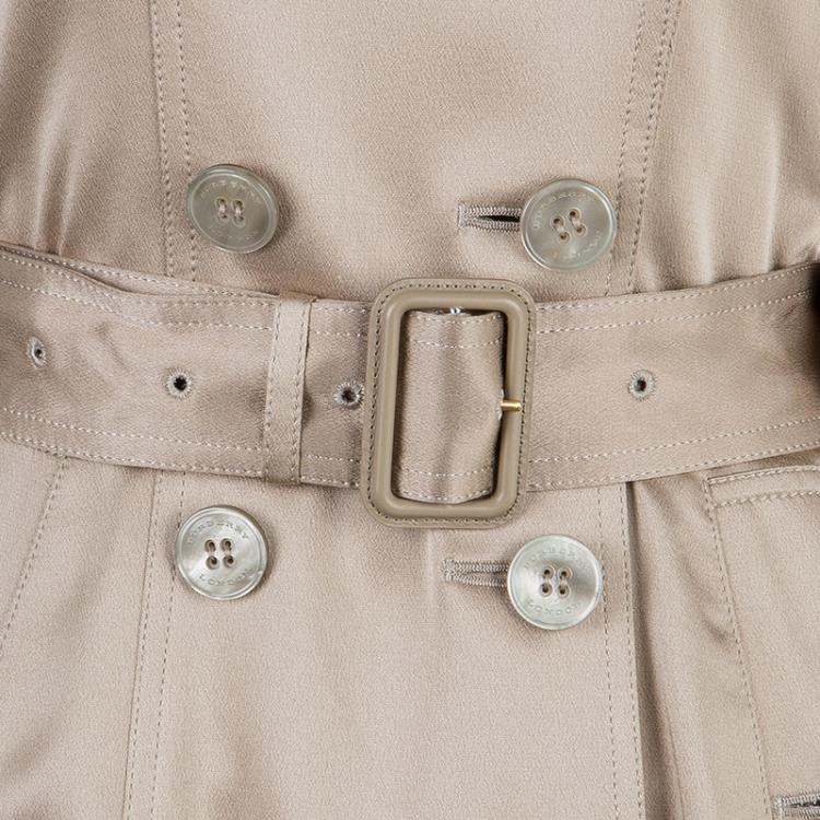 Pre Owned Burberry Taupe Silk Long Trench Coat S