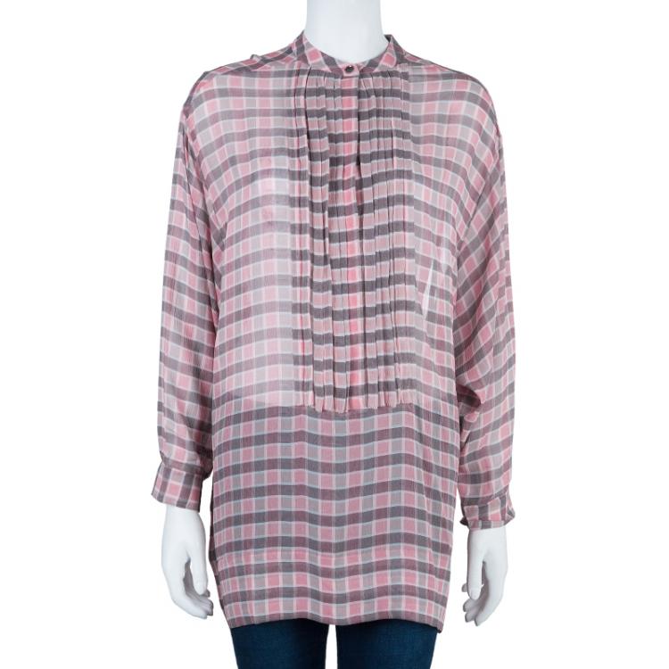 Pre Owned Burberry Brit Pink Check Oversize Top S