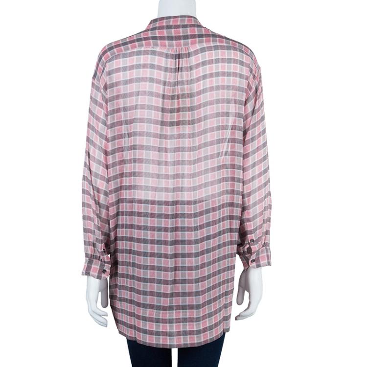 Pre Owned Burberry Brit Pink Check Oversize Top S