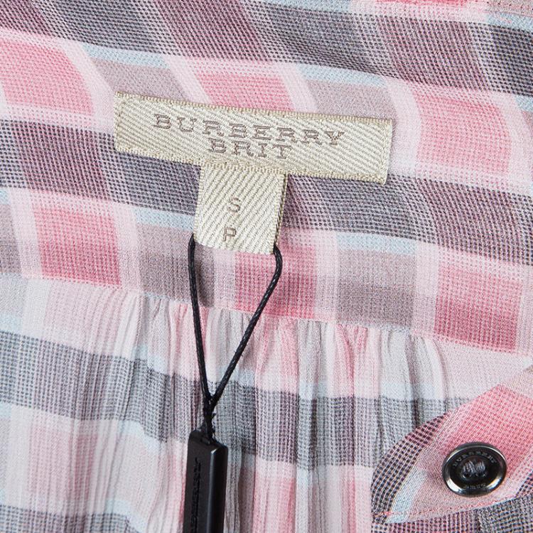 Pre Owned Burberry Brit Pink Check Oversize Top S