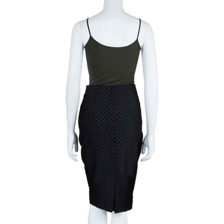 Pre Owned Burberry Black Textured Pencil Skirt S