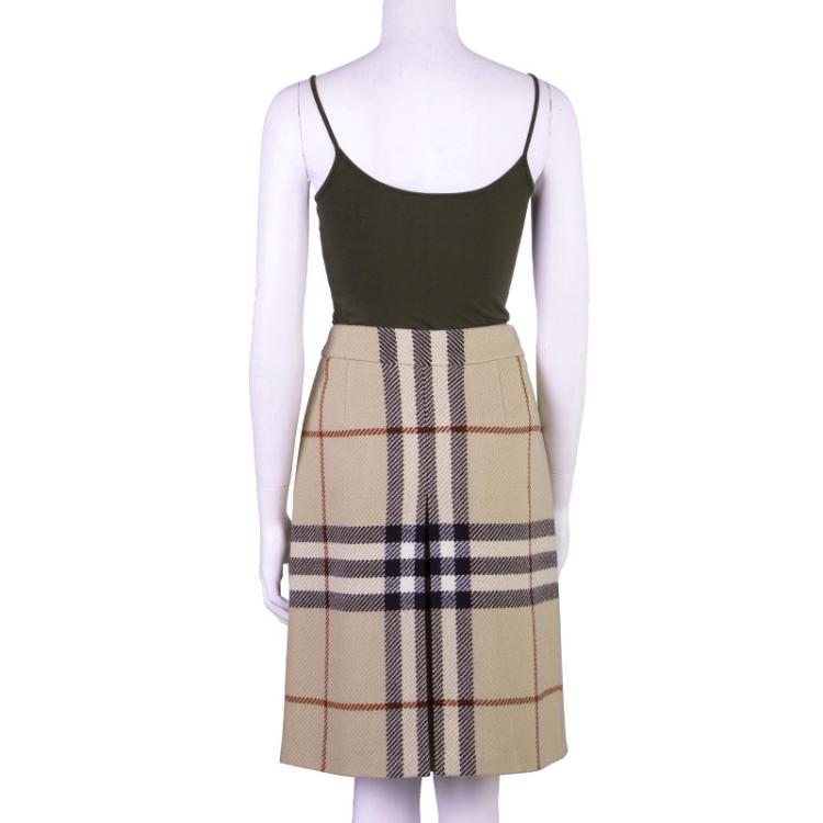 Pre Owned Burberry London Beige Nova Check Wool Skirt S