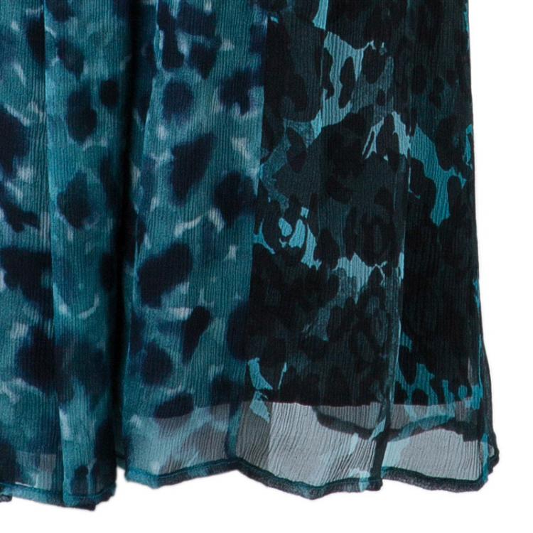 Pre Owned Burberry Prorsum Teal Printed Fur Trimmed Dress M