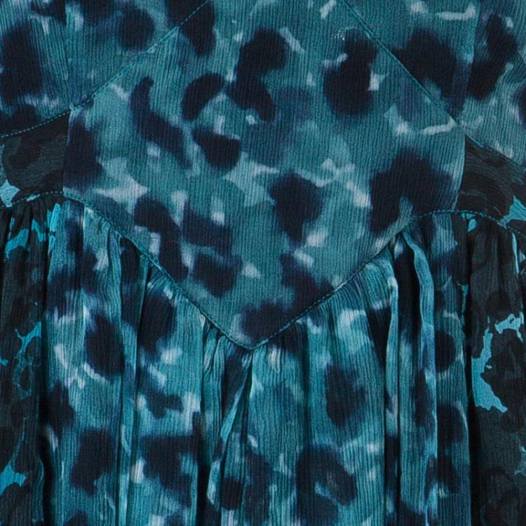 Pre Owned Burberry Prorsum Teal Printed Fur Trimmed Dress M