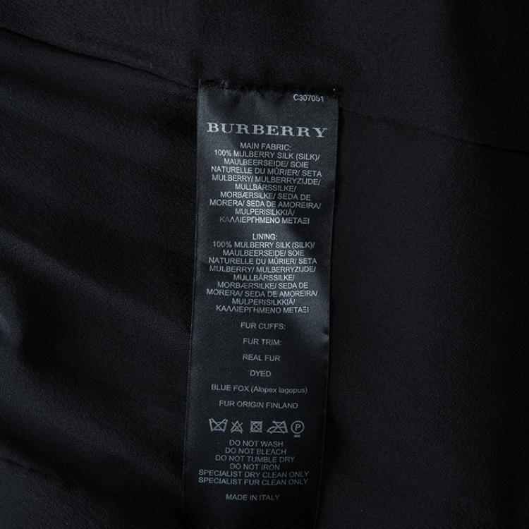 Pre Owned Burberry Prorsum Teal Printed Fur Trimmed Dress M